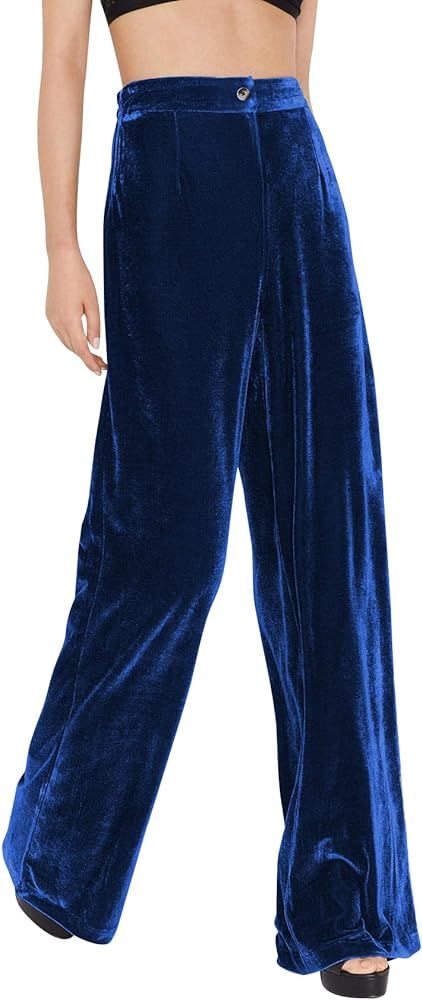 PEHMEA Velvet Pants for Women Wide Leg Palazzo Trousers High Waisted Pants Casual Outfits Long Fl... | Amazon (US)