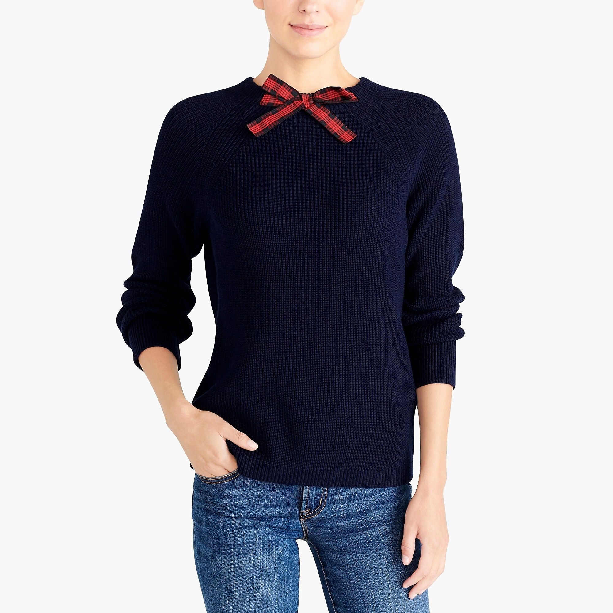 Tartan bow-neck sweater | J.Crew Factory