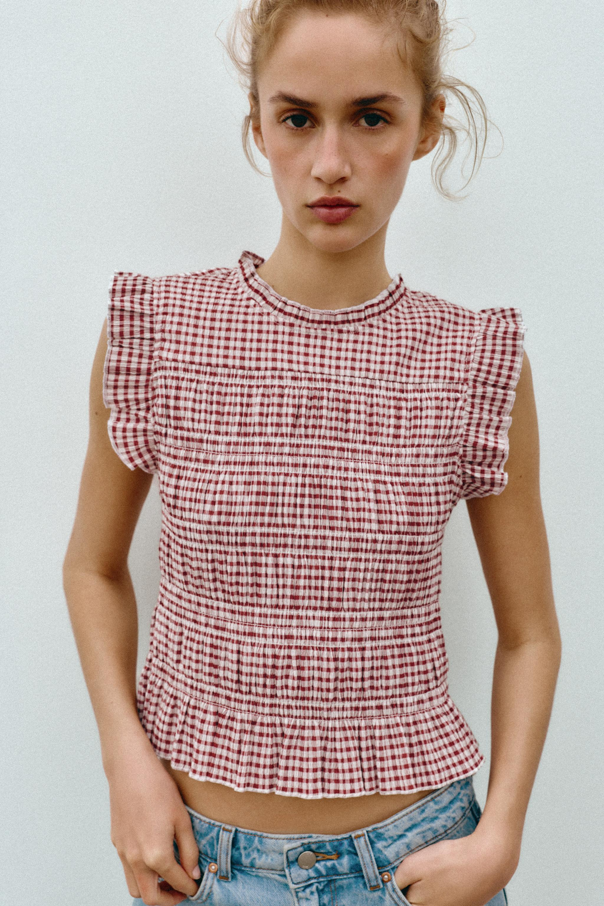 SMOCKED GINGHAM TOP | Zara US