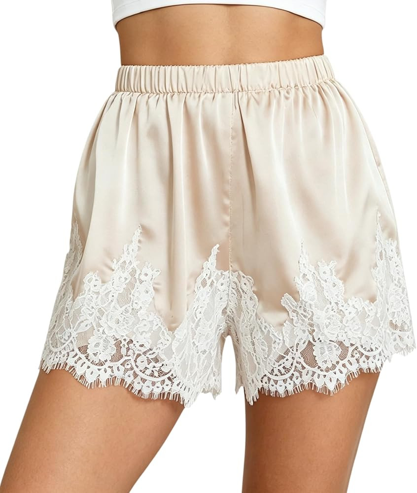 Satin Shorts for Women Elastic Waist Lace Slip Mini Shorts Pettipants Silk Boxer Short Lounge Sle... | Amazon (US)