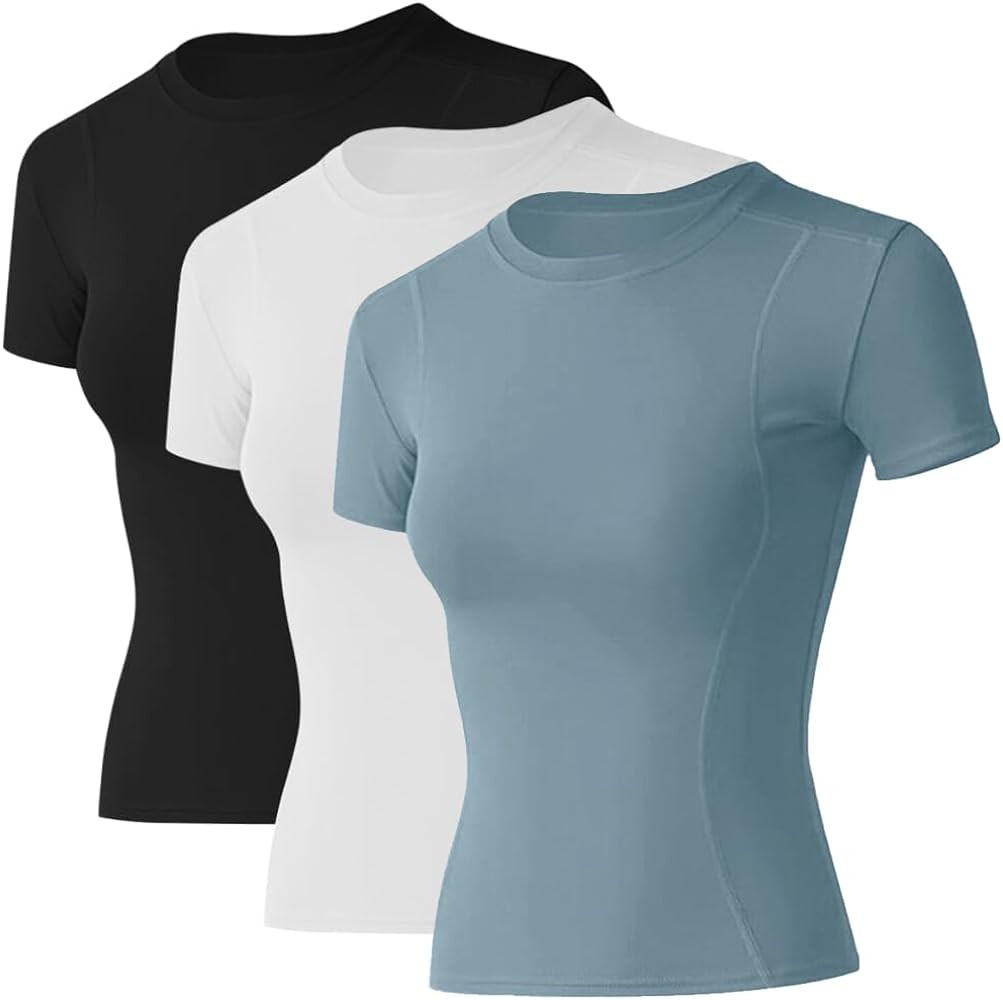 Loovoo Women Workout Shirts 1/2/3 Pack Athletic Compression Tee Dry Fit Yoga Gym Basic Tops | Amazon (US)