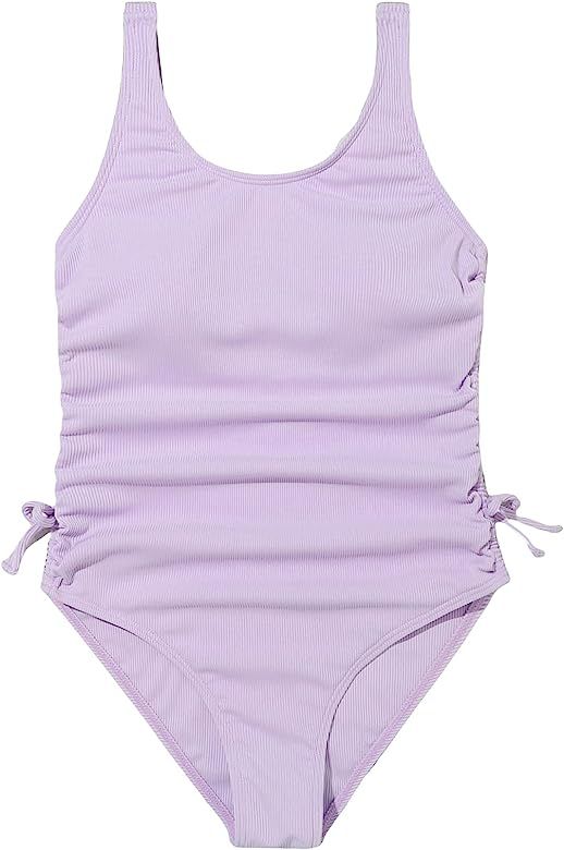 Milumia Girl's One Piece Ribbed Knit Swimsuit Ruched Knot Scoop Neck Bathing Suit | Amazon (US)