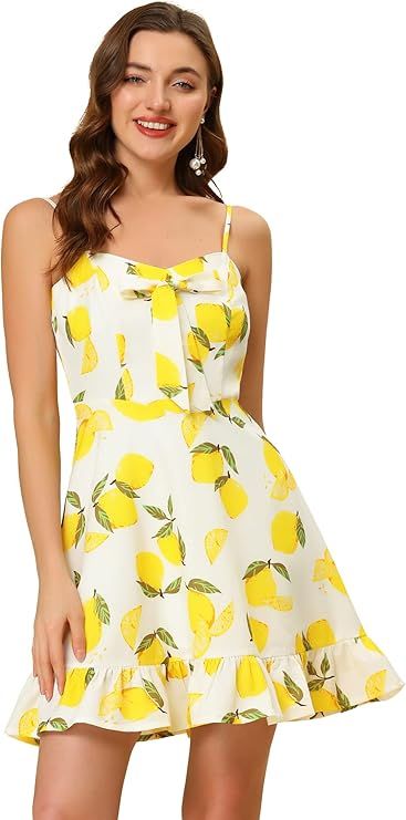 Allegra K Women's Spaghetti Strap Floral Dress Ruffle Hem Casual Summer Beach Mini Dress Sundress | Amazon (US)