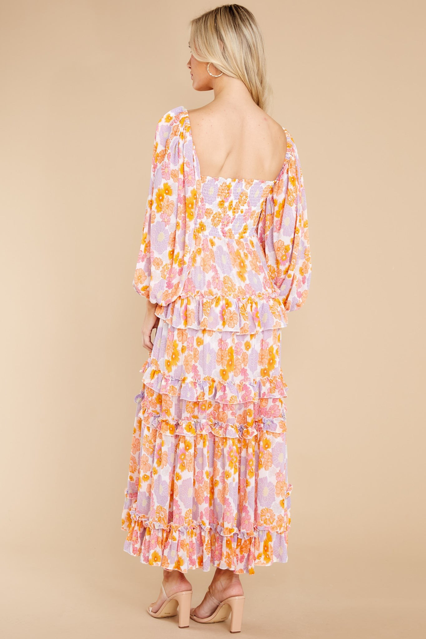 Lourdes Digital Flowers Long Dress | Red Dress 