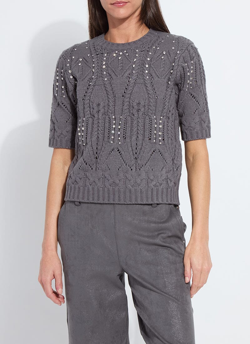 Hadley Cozy Short Slv Embellished Cable sweater | Lysse NY