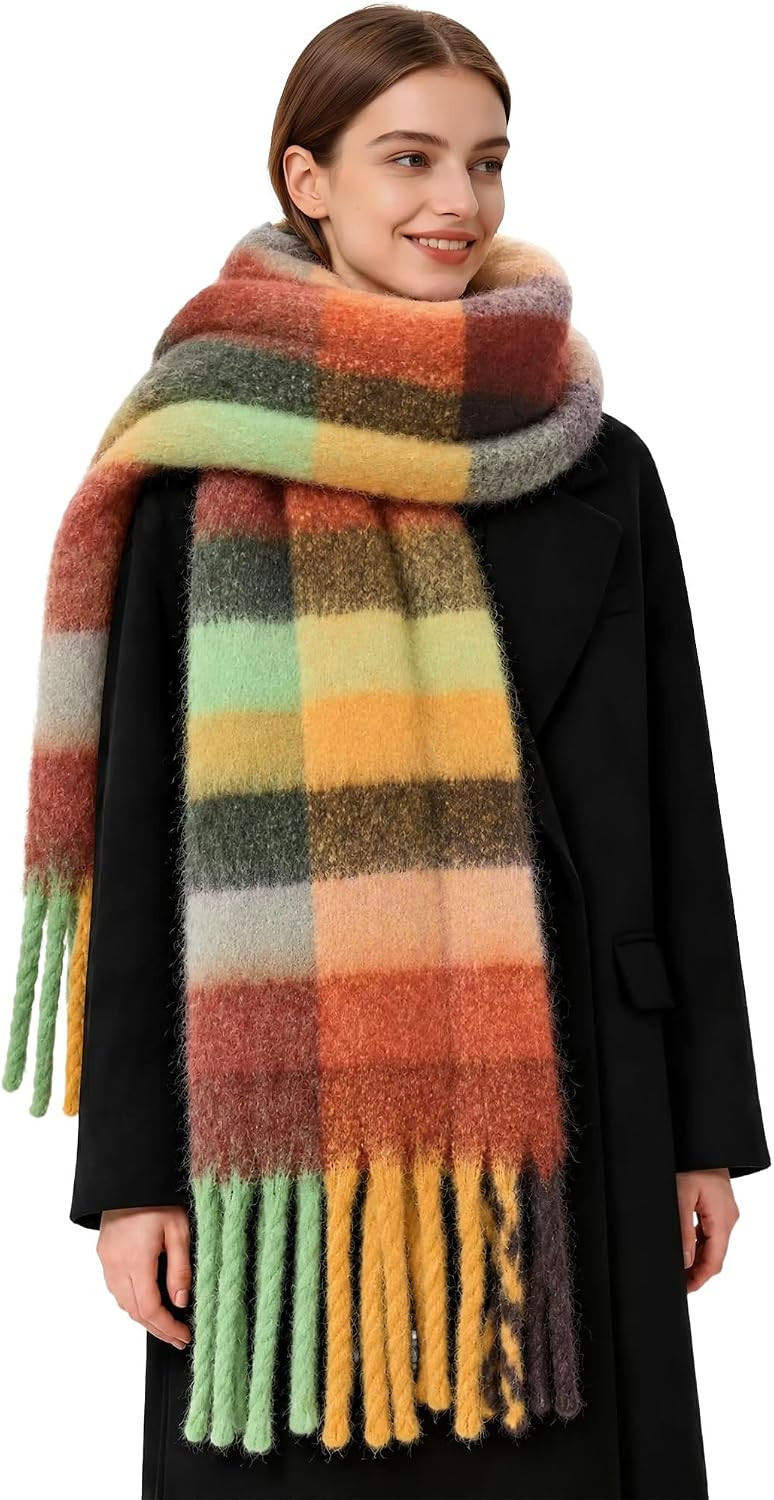 Womens Winter Scarf Chunky Oversized Plaid Blanket Scarves | Amazon (US)