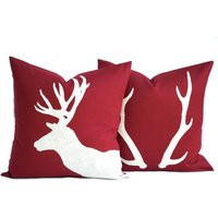Two Reindeer Christmas Pillow Covers, Holiday Pillow, Decorative Red Pillow, Cushion, Decoration | Etsy (US)