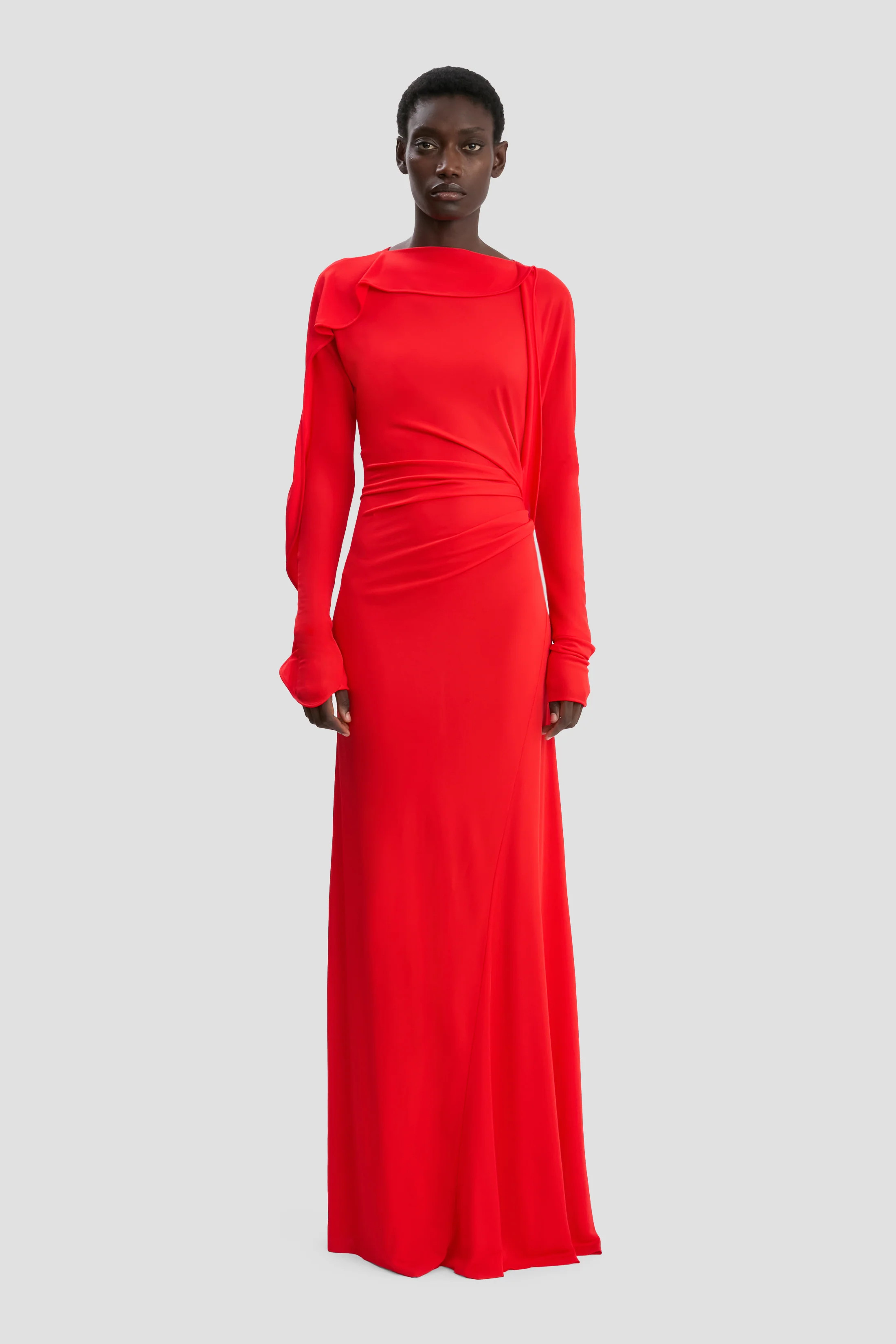 Draped Jersey Gown In Cayenne | Victoria Beckham UK
