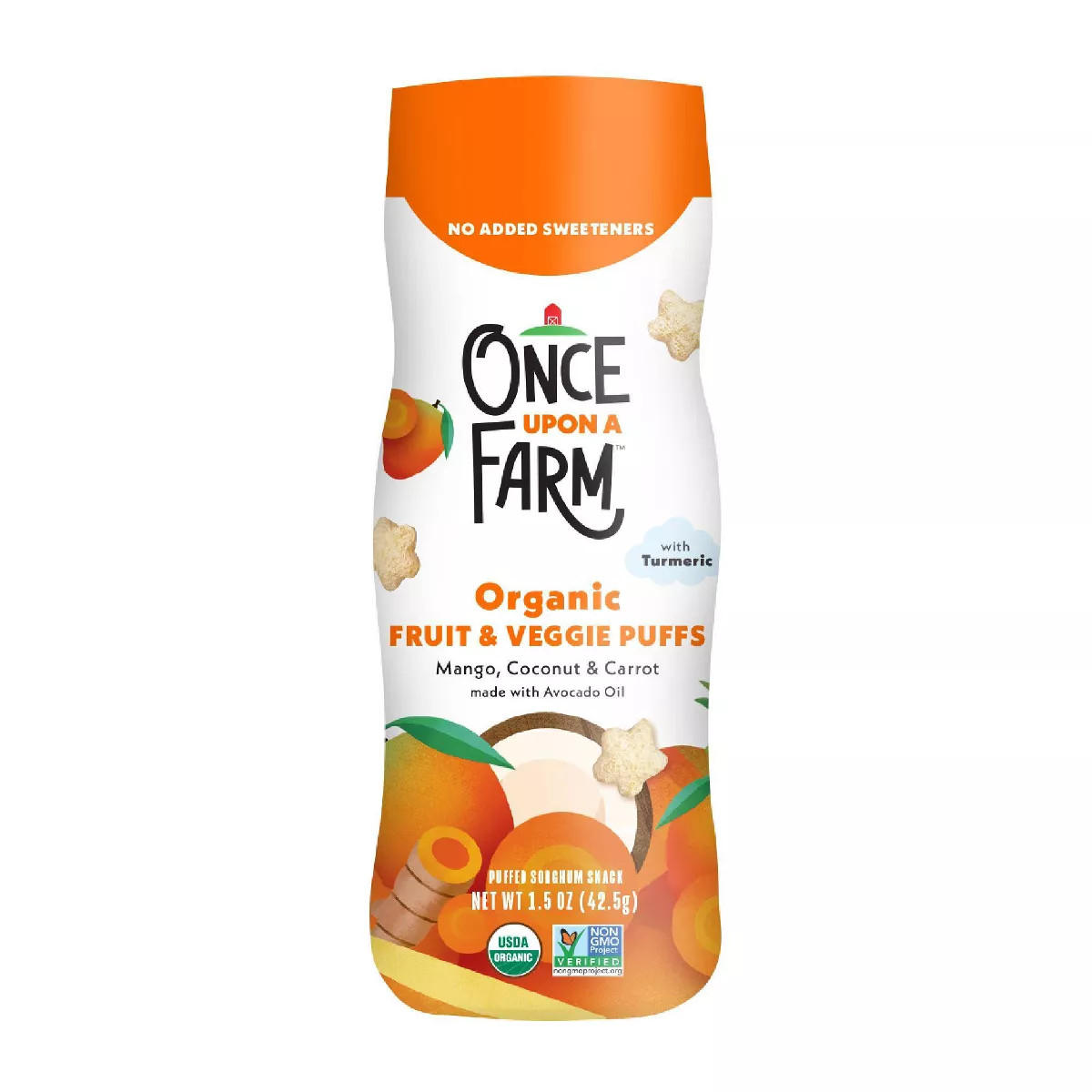 Once Upon a Farm Organic Fruit & Veggie Puffs Baby Food - Mango, Coconut & Carrot - 1.5oz | Target