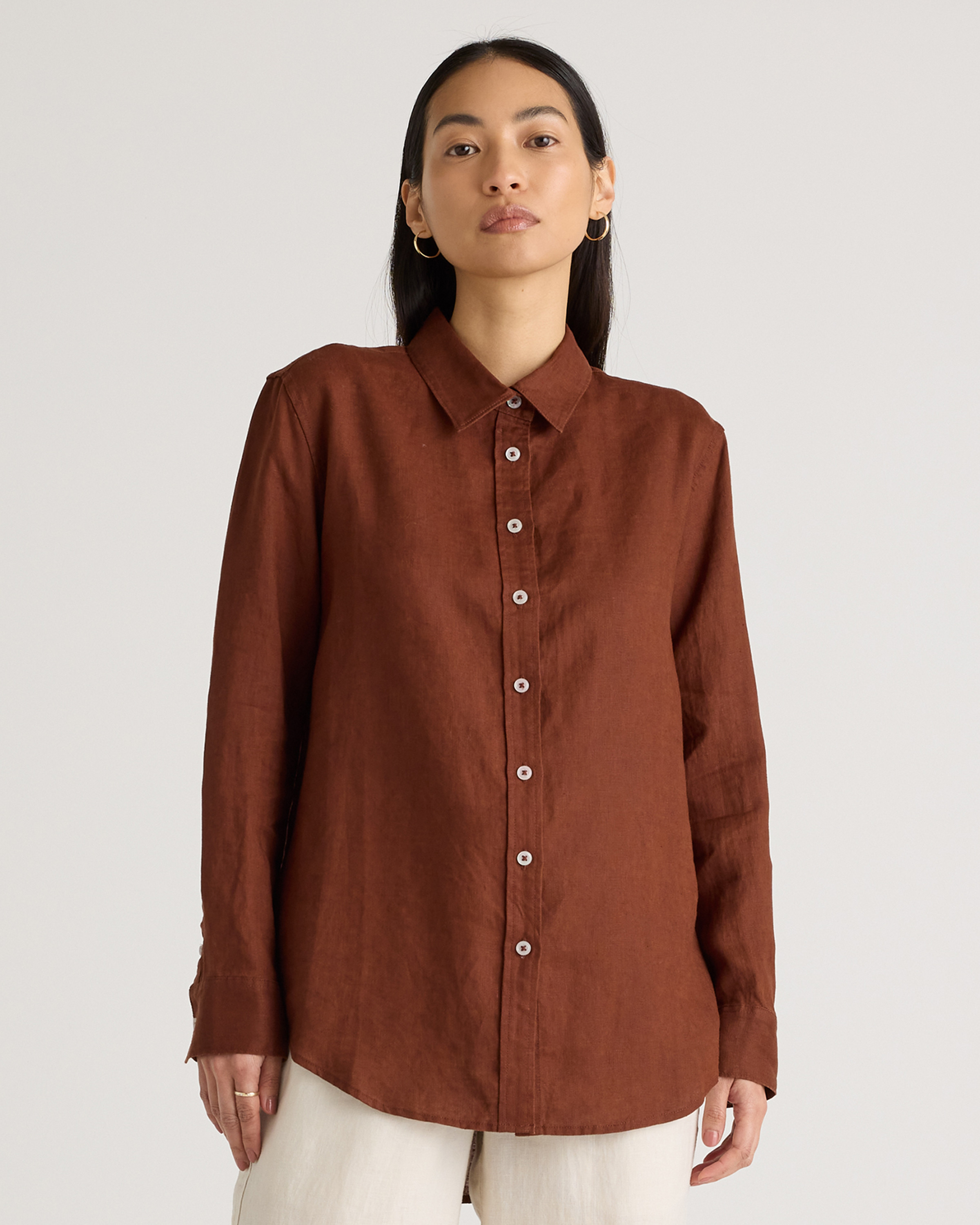 Quince | Women's 100% European Linen Long Sleeve Shirt in Chocolate, Size XS | Quince