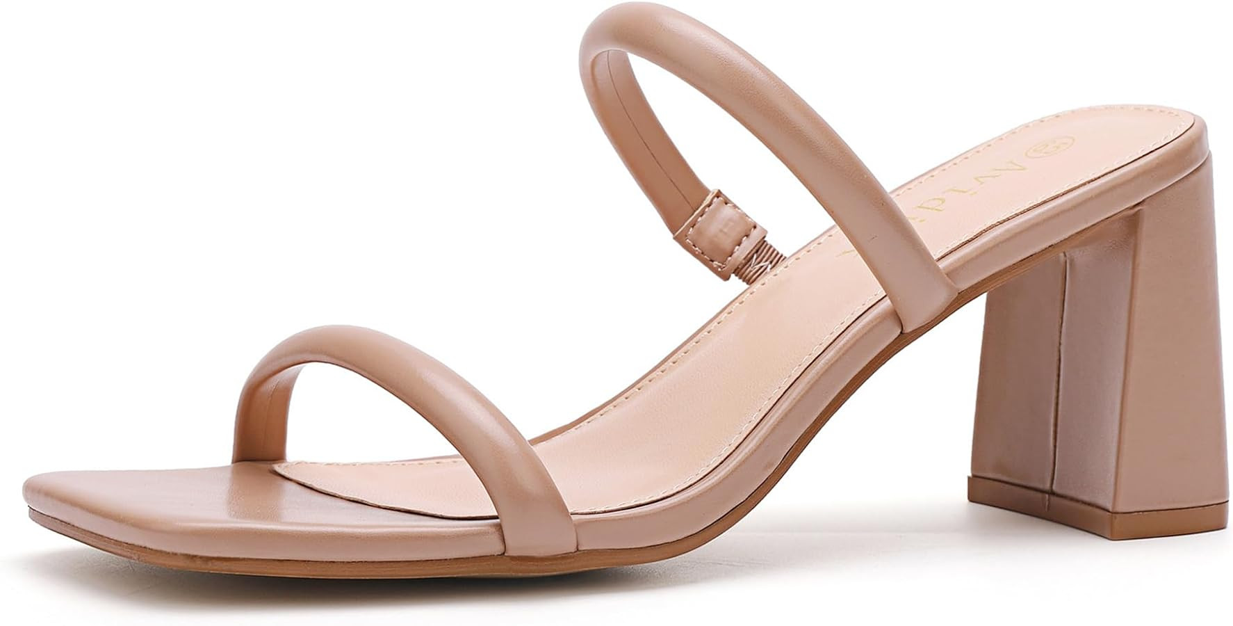 Women's Square Open Toe Heeled Sandals Two Strap Mules Slip On Block Chunky Mid Heels Sandals | Amazon (US)