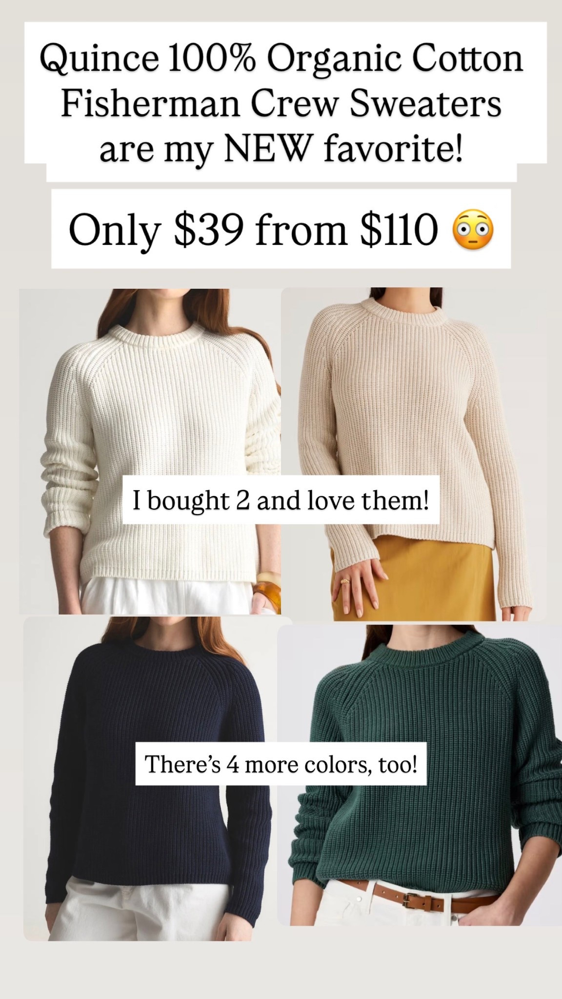 Quince 100% Organic Cotton Fisherman Crew Sweaters are $39 from $110

#LTKSaleAlert