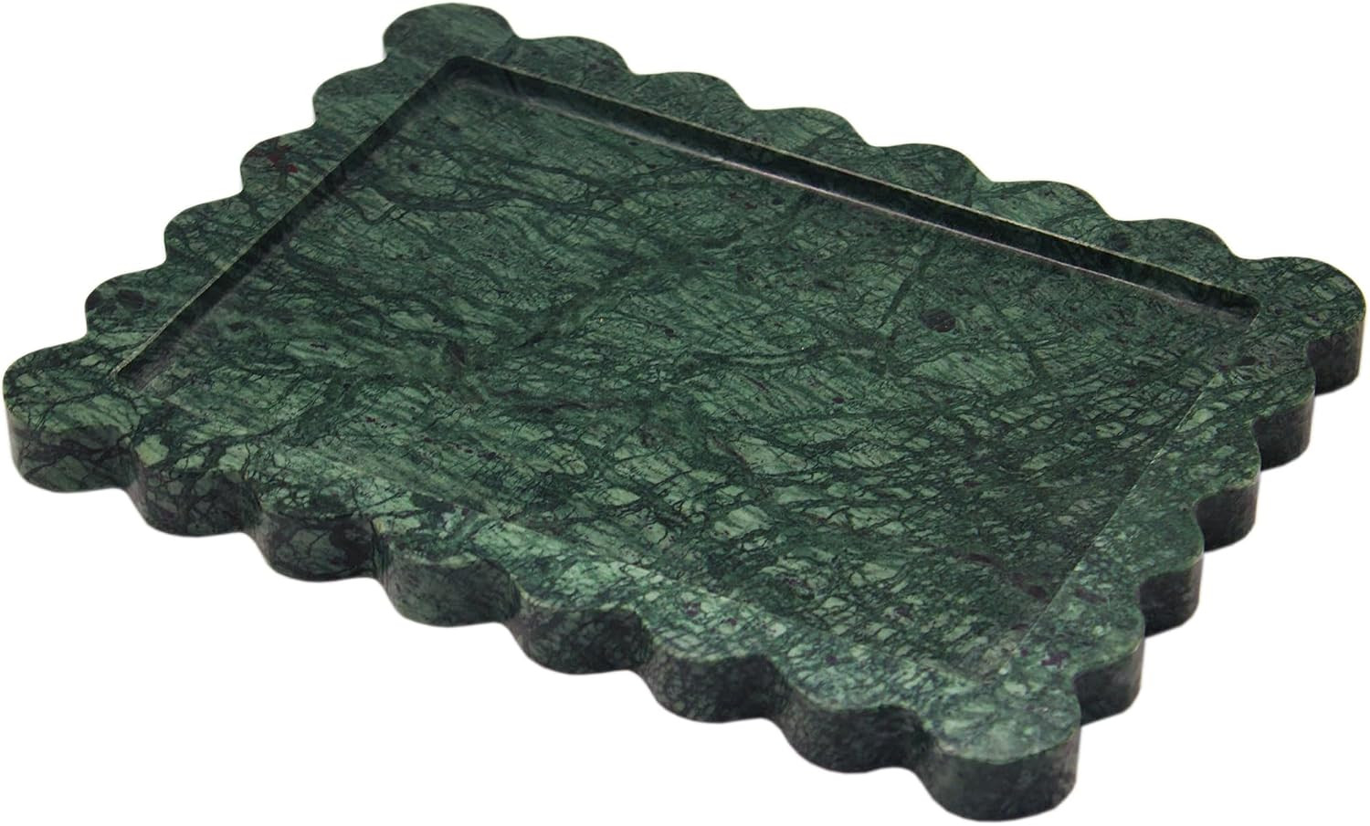 Genuine Indian Green Scalloped Marble Tray, Real Natural Marble Stone Trays, Luxury Decorative Trays for Bathroom, Dresser, Vanity, Home Decor, 10.6" x 8", Dark Emerald Green | Amazon (US)