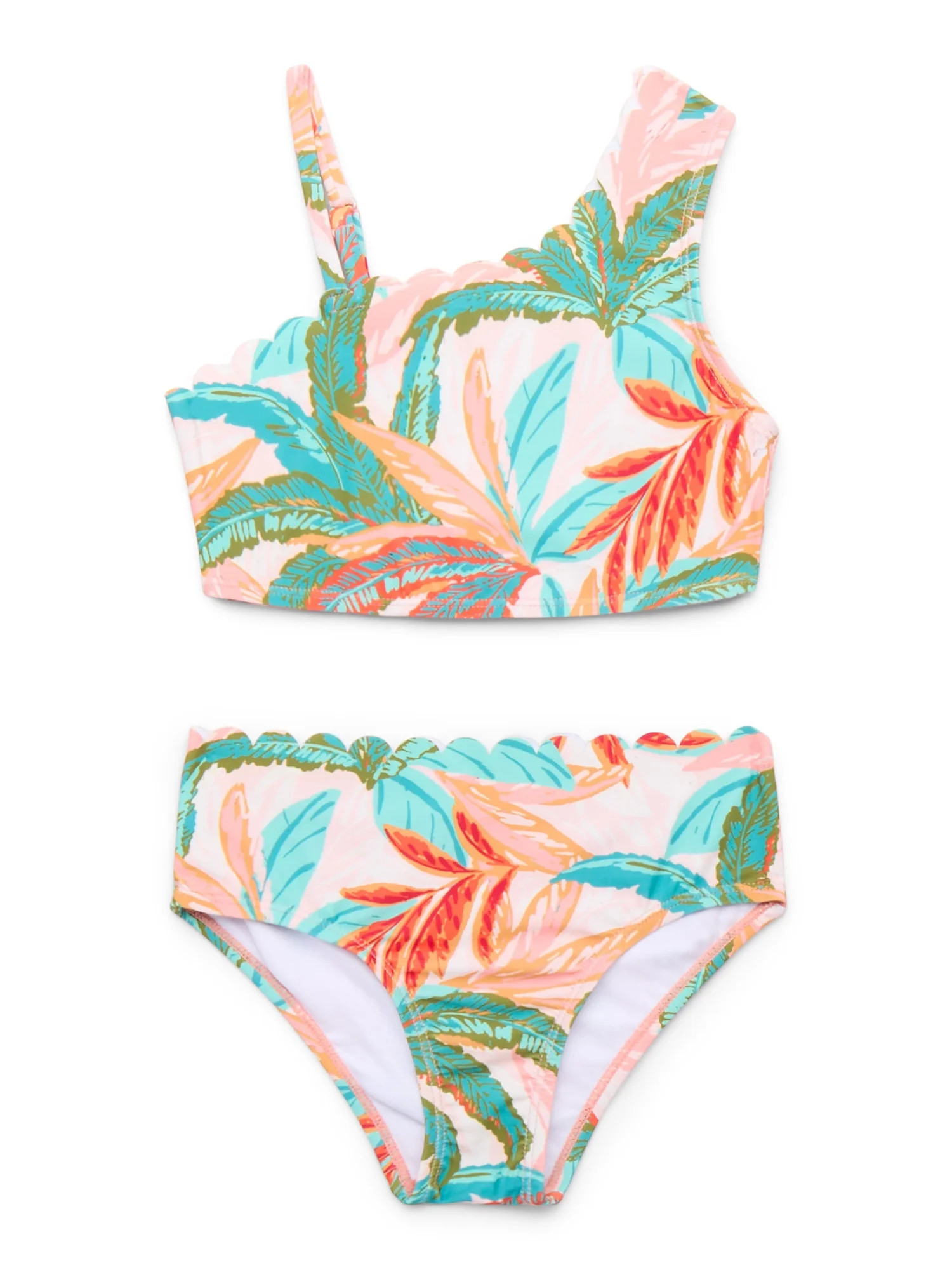 Jessica Simpson Girls Asymmetric Scalloped Swimsuit Set, 2-Piece, Sizes XS-XL | Walmart (US)