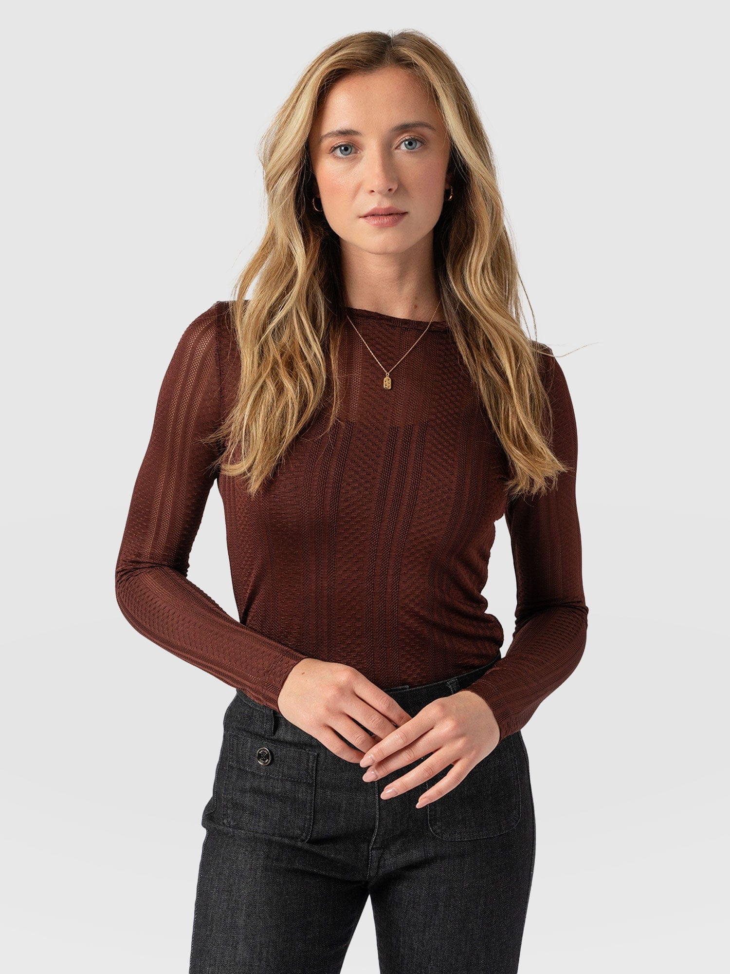 Demi Lace Long Sleeve Tee - Maroon | Saint + Sofia UK