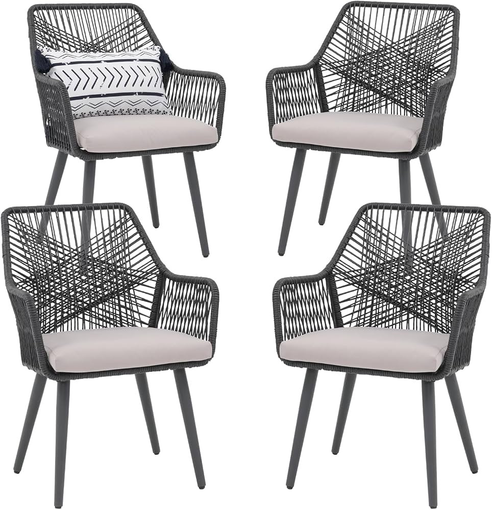 Patiorama Patio Dining Chair Set of 4, Woven Rope Outdoor Dining Chairs w/Steel Frame, All-Weathe... | Amazon (US)