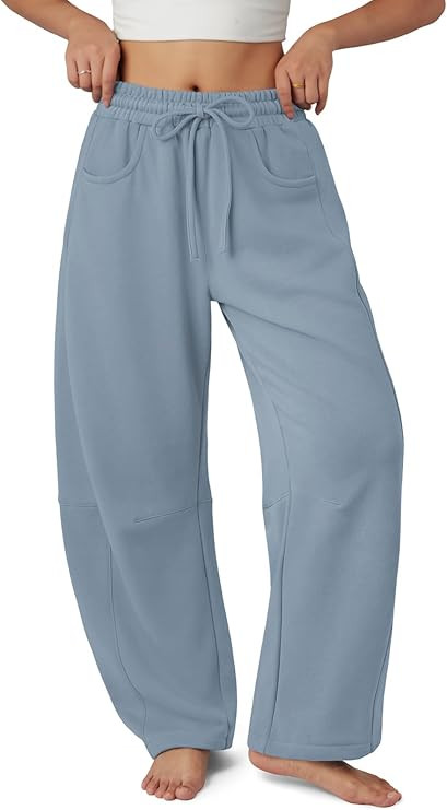 Amazon.com: ATHMILE Barrel Sweatpants Women Fall Fashion Wide Leg Pants Baggy Lounge Comfy Flowy ... | Amazon (US)