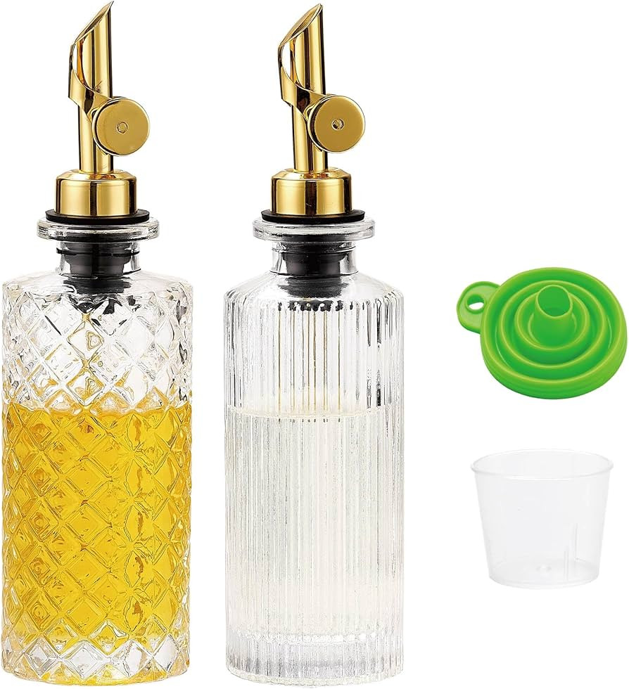 Glass Olive Oil Dispenser Bottle Small, 6.5 Oz/ 200 ml Coffee Simple Syrup Bottles with Gold Meta... | Amazon (US)