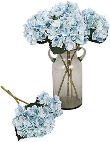 Kisflower 6Pcs Blue Flowers Silk Hydrangea Artificial Flowers Realistic Hydrangea Flowers Bouquet fo | Amazon (US)
