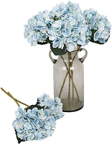 Kisflower 6Pcs Blue Flowers Silk Hydrangea Artificial Flowers Realistic Hydrangea Flowers Bouquet... | Amazon (US)