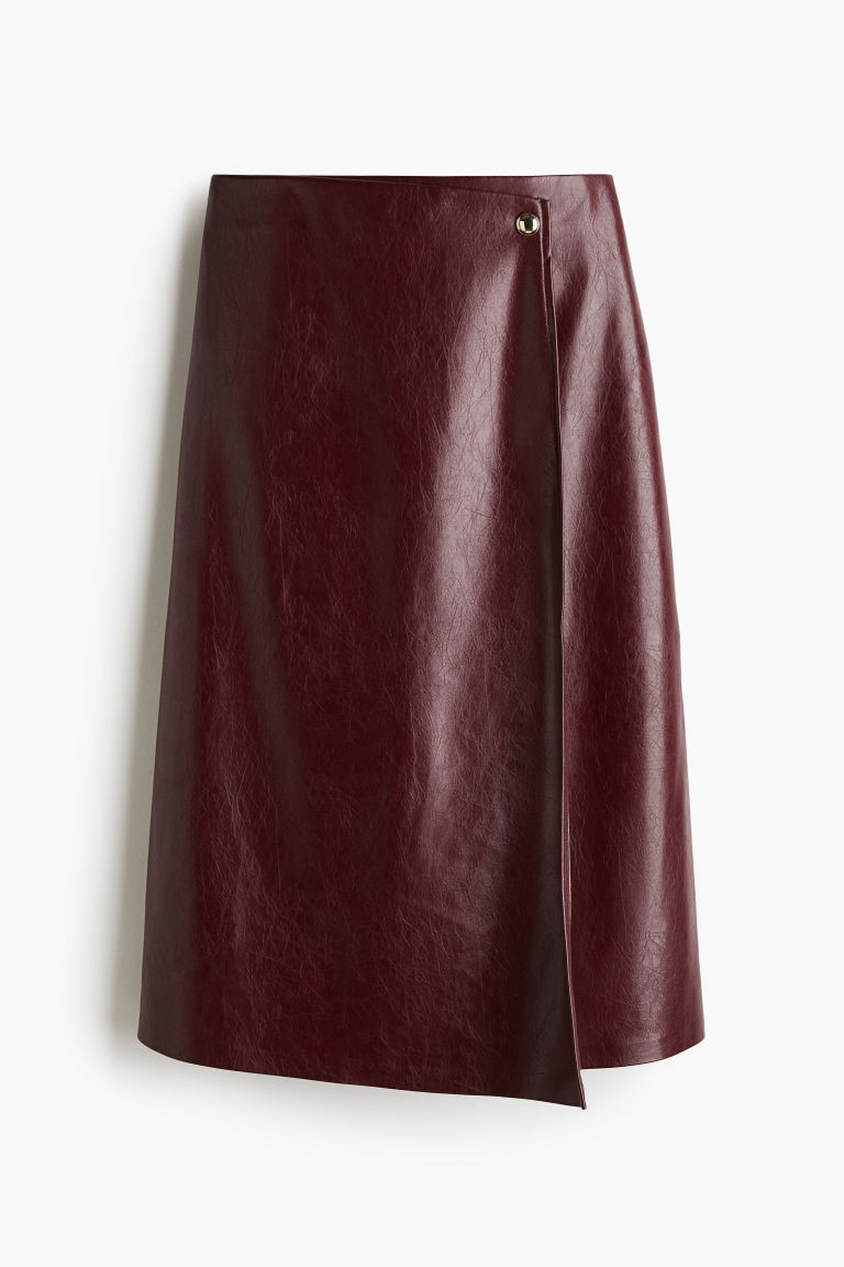 H & M - Coated wrap skirt - Red | H&M (UK, MY, IN, SG, PH, TW, HK)