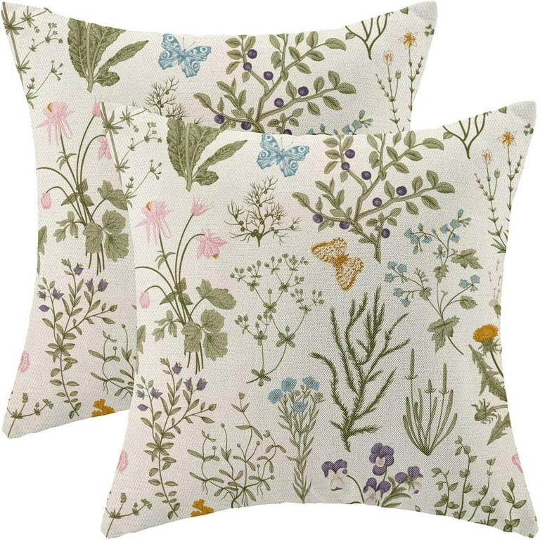 Spring Pillow Covers 18x18 Inch Set of 2,Sage Green Wild Flower Plant Throw Pillows Case,Seasonal... | Walmart (US)