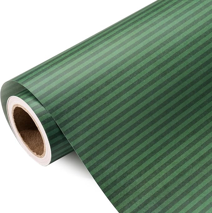 WRAPAHOLIC Kraft Striped Wrapping Paper Roll - Mini Roll - 17 Inch x 16.5 Feet - Classic Green St... | Amazon (US)