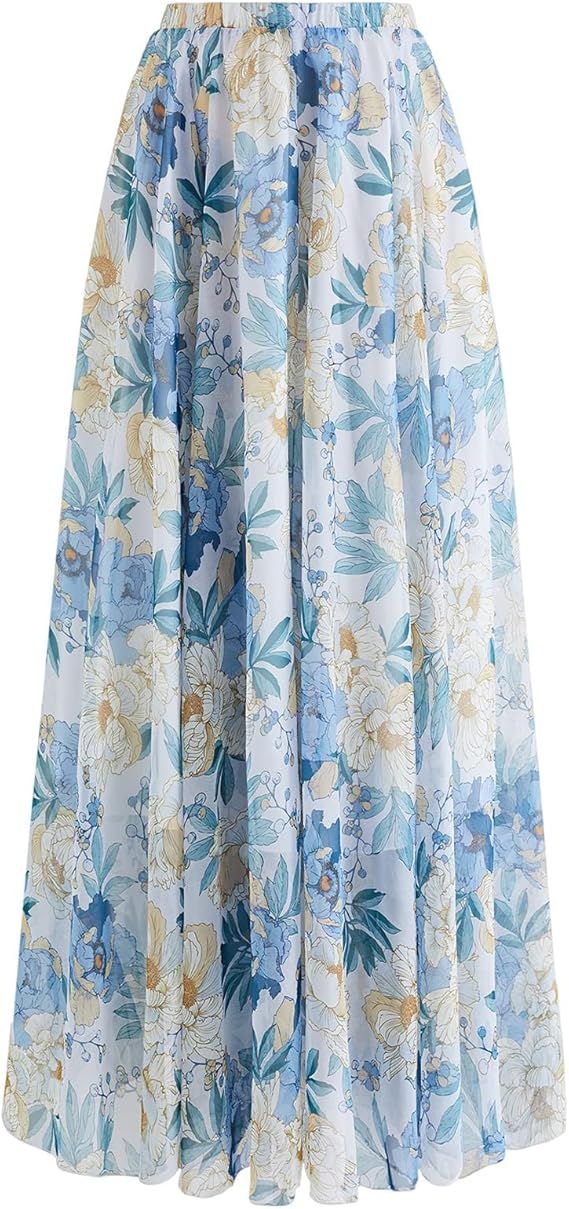 CHICWISH Women's Floral Watercolor Flower Maxi Floral Chiffon Slip Skirt | Amazon (US)