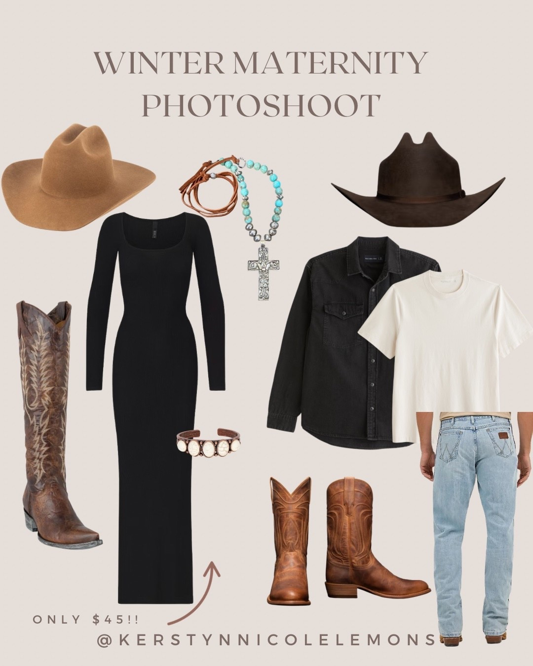 Looking for maternity photos inspiration? This is what I’m wearing for my maternity photos ✨ I wanted timeless but to also have my own little style spin on the outfits! 👢✨🕊️ so cowgirl boots + a western hat it is! 😉 

linking my exact skims black body con dress but also linking A TON of black body con dresses that will be sooo cute with the bump! I feel like black is one of those colors that looks flattering on so many different body types! 

Third trimester photoshoot, maternity photos, second trimester photos, holiday family photos, bump style, maternity photo shoot, what to wear to your maternity photos, maternity style, men’s style, men’s western style, women’s western style

#LTKootd #LTKBump #LTKMens