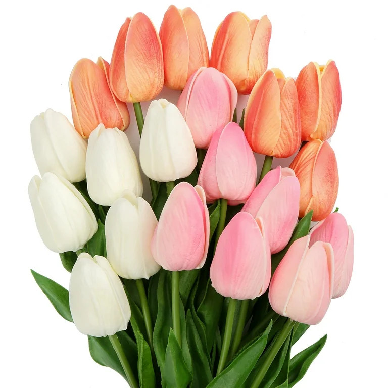 Briful 20 Pcs Tulips Artificial Flowers 13.5" Faux Tulips Flowers White Pink Peach Multicolor Mix... | Walmart (US)