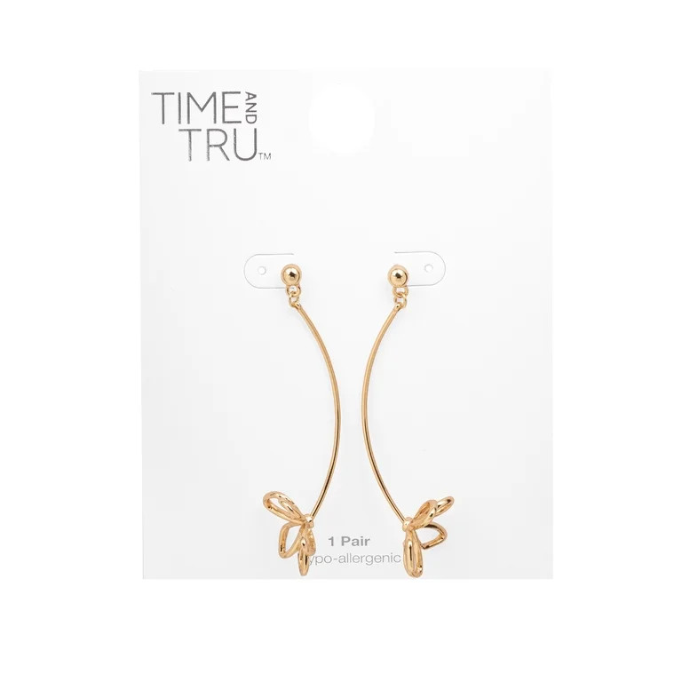 Time and Tru Women's Gold Tone Metal Drop Earrings Floral Design | Walmart (US)