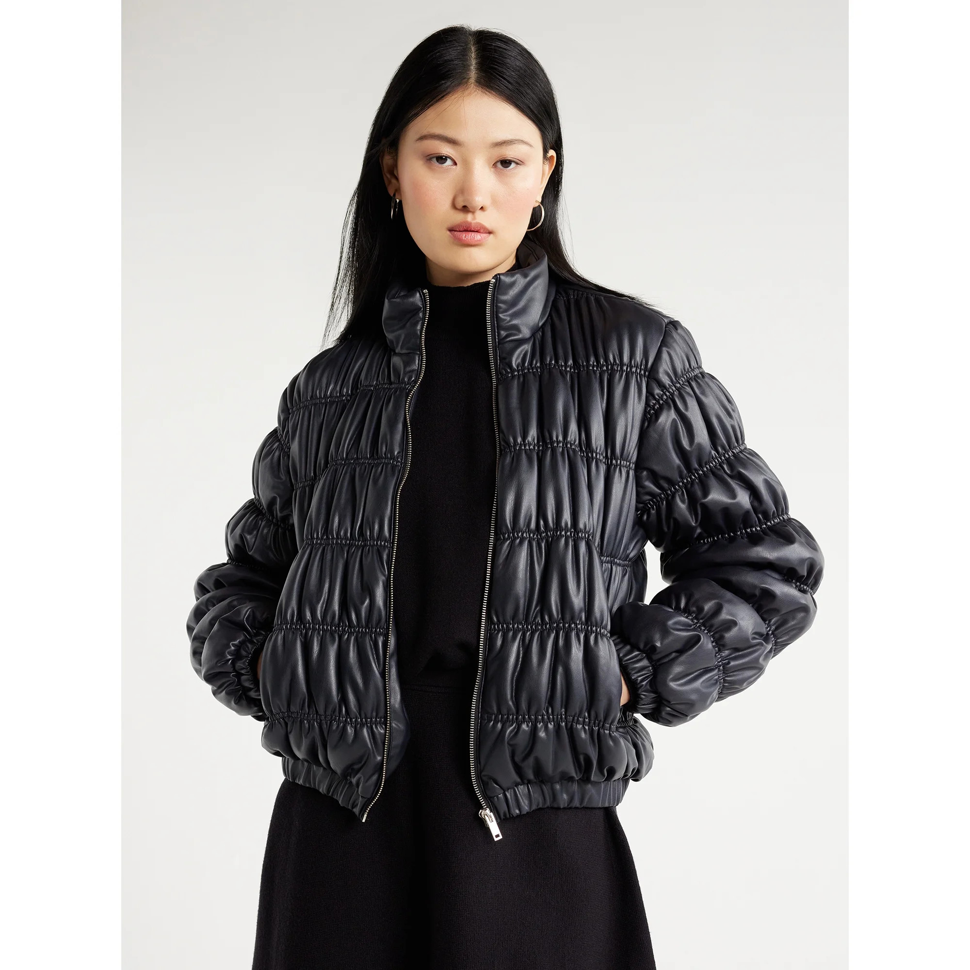 Scoop Women's Faux Leather Puffer Jacket, Sizes XS-XXL | Walmart (US)