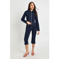 boohoo Women's High Waist Denim Capri in Indigo | Size: 8 | Boohoo.com (UK & IE)