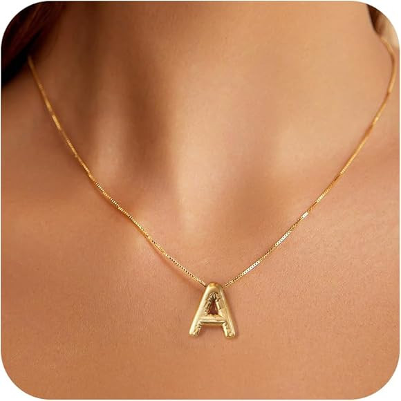 BAYLAY Gold Bubble Letter Necklace for Women- 18K Gold Filled Ballon Bubble Letter Necklace Gold ... | Amazon (US)