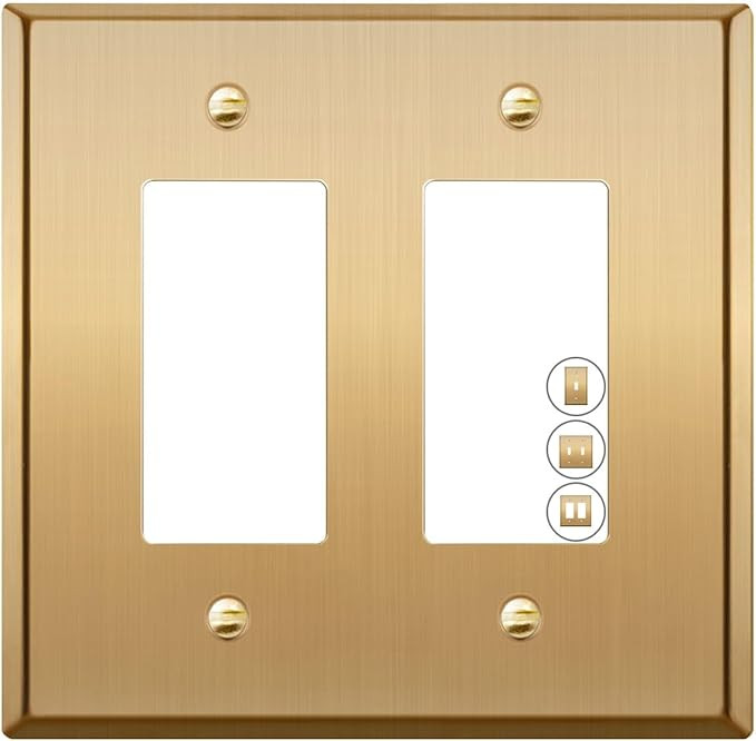Rio Salto BRASS Metal Double Rocker Decora MIDSIZE Gold Double Light Switch Wall Plate Outlet Cov... | Amazon (US)