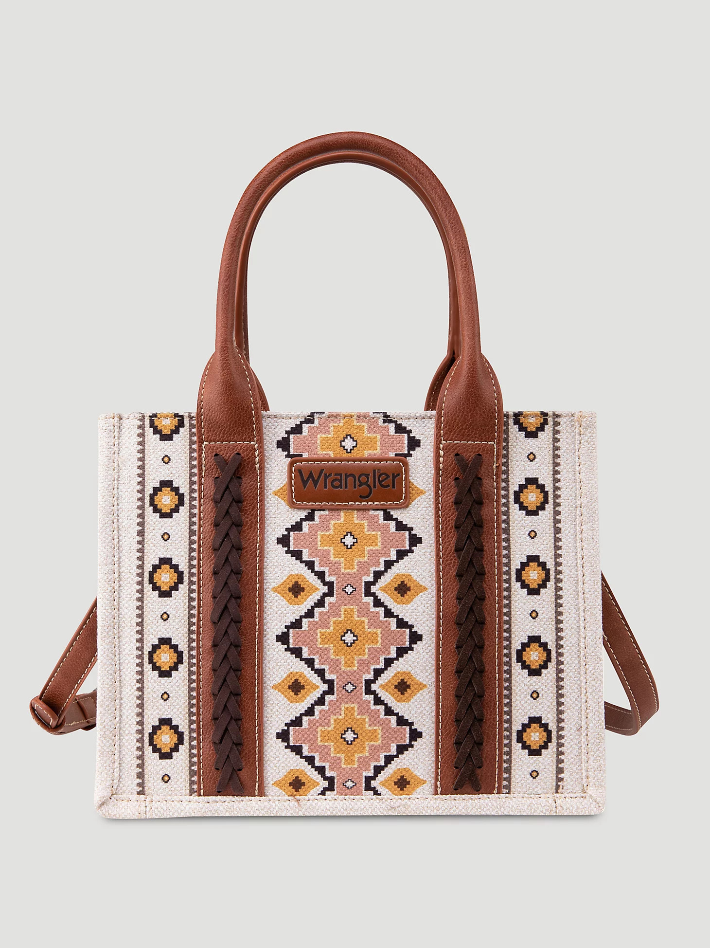 Southwestern Print Cross Body Canvas Mini Tote in Coffee | Wrangler