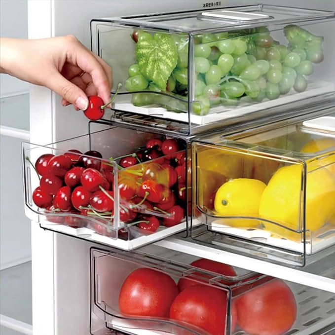 2 Pack Fruit Storage Containers for Fridge with Drain Board, Stackable Refrigerator Organizers an... | Amazon (US)