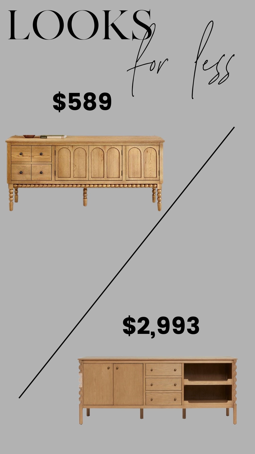 High-end wood sideboard look for less. This arched cabinet silhouette and warm oak finish give the same designer feel for $589 instead of nearly $3,000. I love the turned leg detail and classic paneling — timeless, collected, and perfect for a dining room, entry, or media wall. Designer style is about shape and proportion, not the price tag.

#LTKSaleAlert #LTKHome