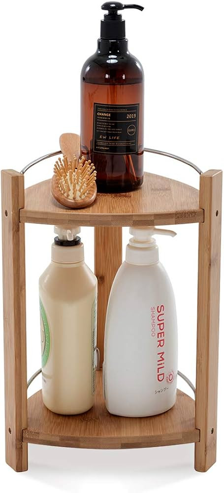GOBAM Bamboo Shower Corner Caddy, Medium - 2 Tier Bathroom Organizer Countertop for Shampoo, Cond... | Amazon (US)