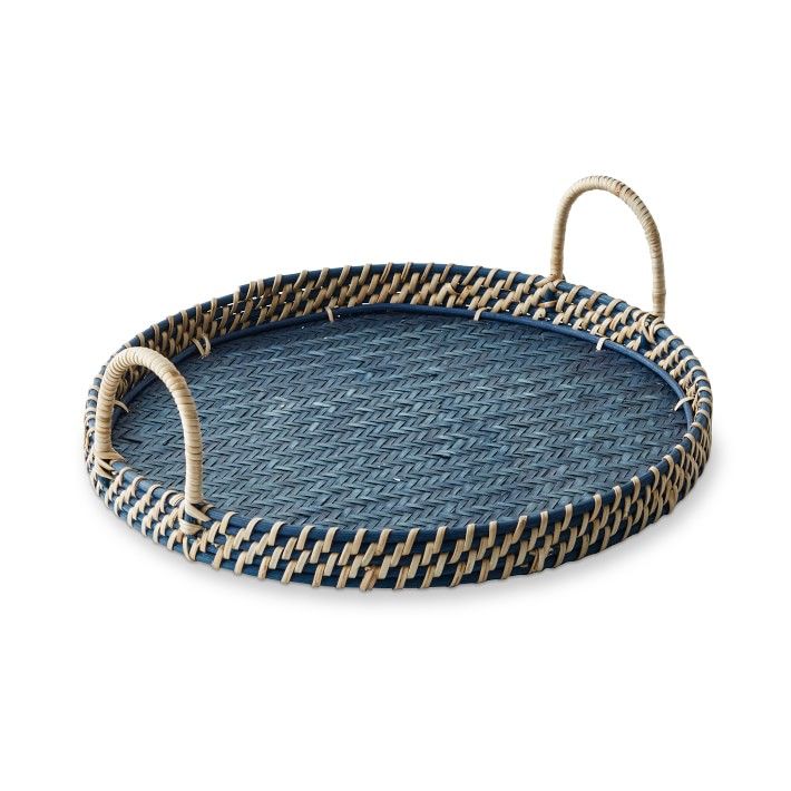 Navy Woven Round Tray with Handles | Williams-Sonoma
