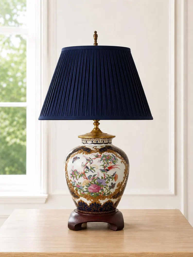 Vintage Chinoiserie Ginger Jar Table Lamp | Porcelain Bird and Floral Decor | Cobalt Blue & Gold ... | Etsy (Global)