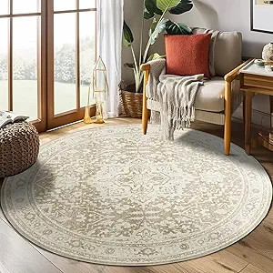 jinchan Round Rug 5ft, Bohemian Area Rug Indoor Hallway Circle Rug Washable Rug Vintage Floral Me... | Amazon (US)