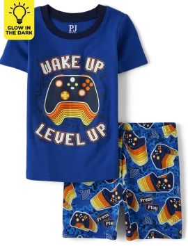 Boys Glow In The Dark Level Up Snug Fit Cotton Pajamas | The Children's Place  - EDGE BLUE | The Children's Place