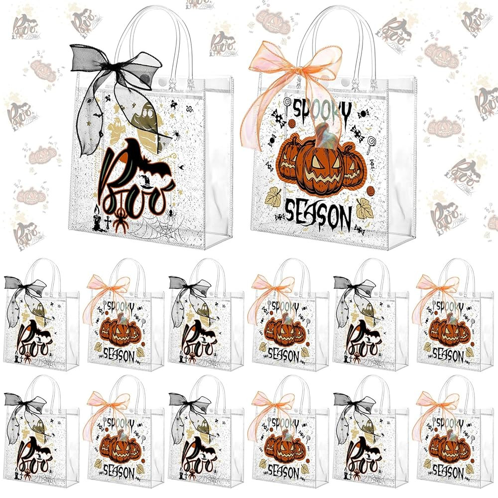 Motipuns 24 Pcs Halloween Clear PVC Gift Bags with Handles Grimace Pumpkin Party Favor Reusable P... | Amazon (US)
