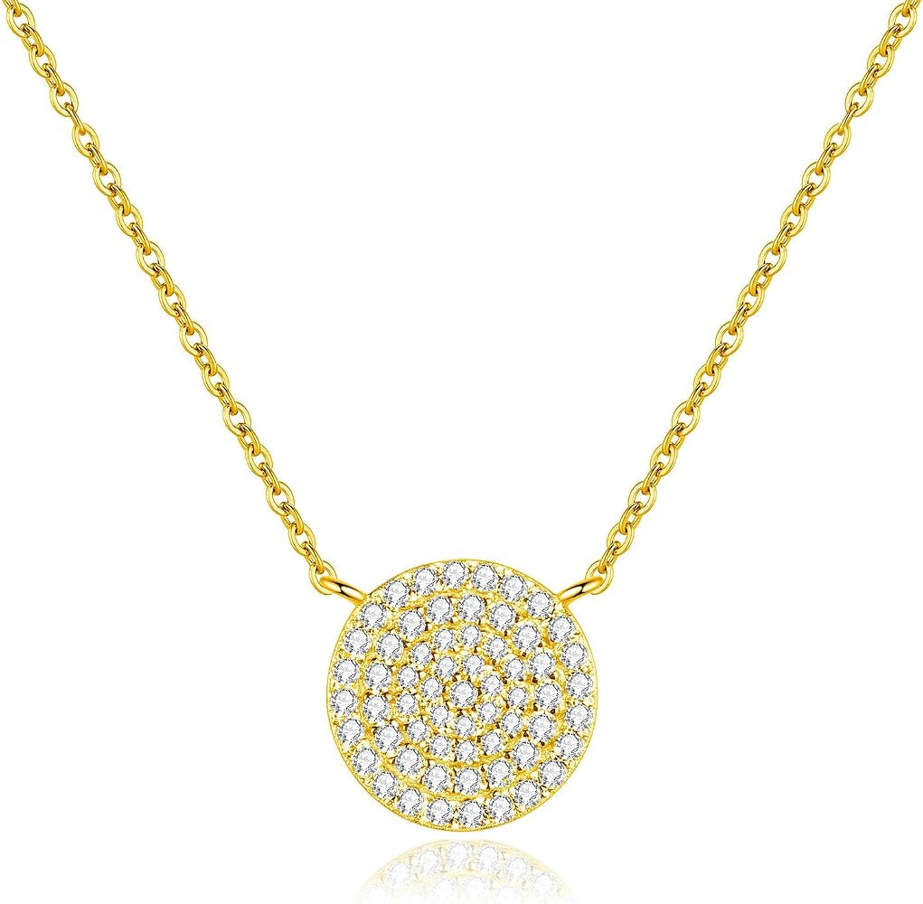 925 Sterling Silver Cubic Zirconia Pave Disc Round Pendant Necklace 18 inch | Amazon (US)