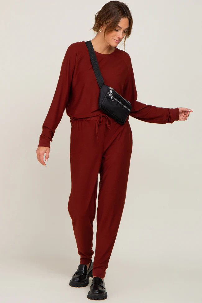 Dark Rust Soft Knit Long Sleeve Set | PinkBlush Maternity