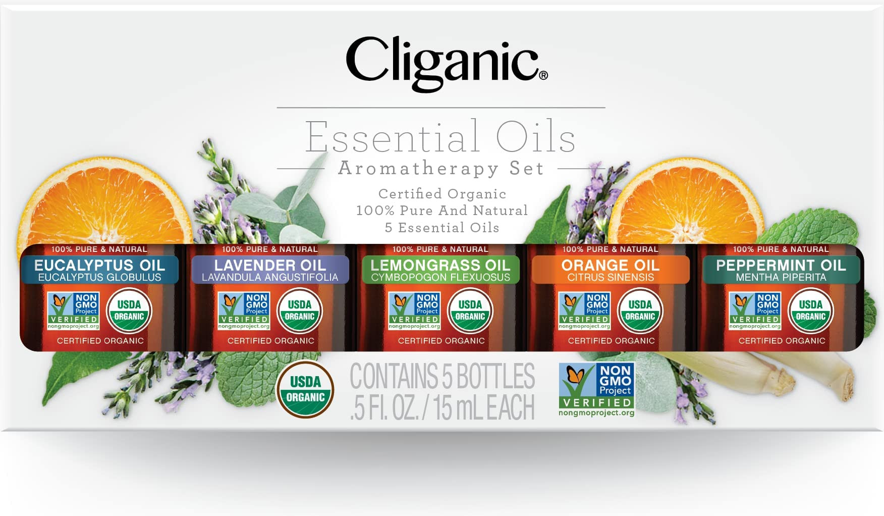 Cliganic Organic Essential Oils Set (Top 5 x 15ml) - 100% Pure Natural - Aromatherapy, Candle Mak... | Amazon (US)
