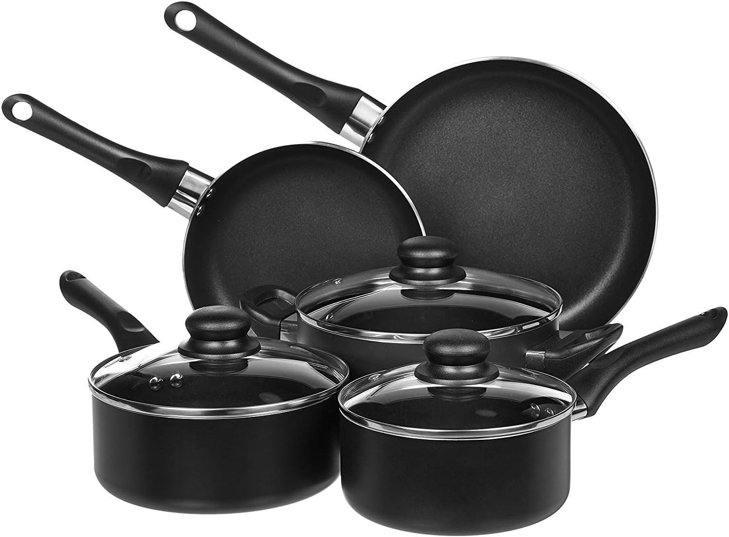 Amazon Basics Non-Stick Cookware Set, Pots and Pans, 8-Piece Set, Black | Amazon (US)