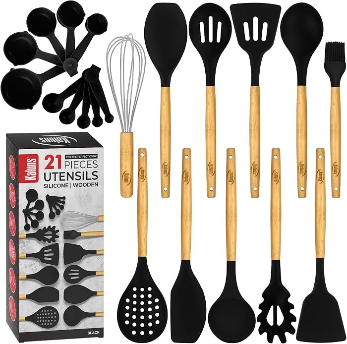Kaluns Silicone Kitchen Utensils Set, Premium Non Stick Cooking Utensils Set - 21 Pcs Wooden Hand... | Amazon (US)