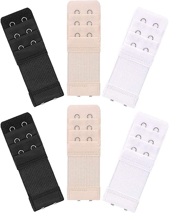 Akstore 6 Pieces Women's Soft Comfortable Elastic Bra Extenders Bra Extension Strap 2 Hook 3 Row ... | Amazon (US)